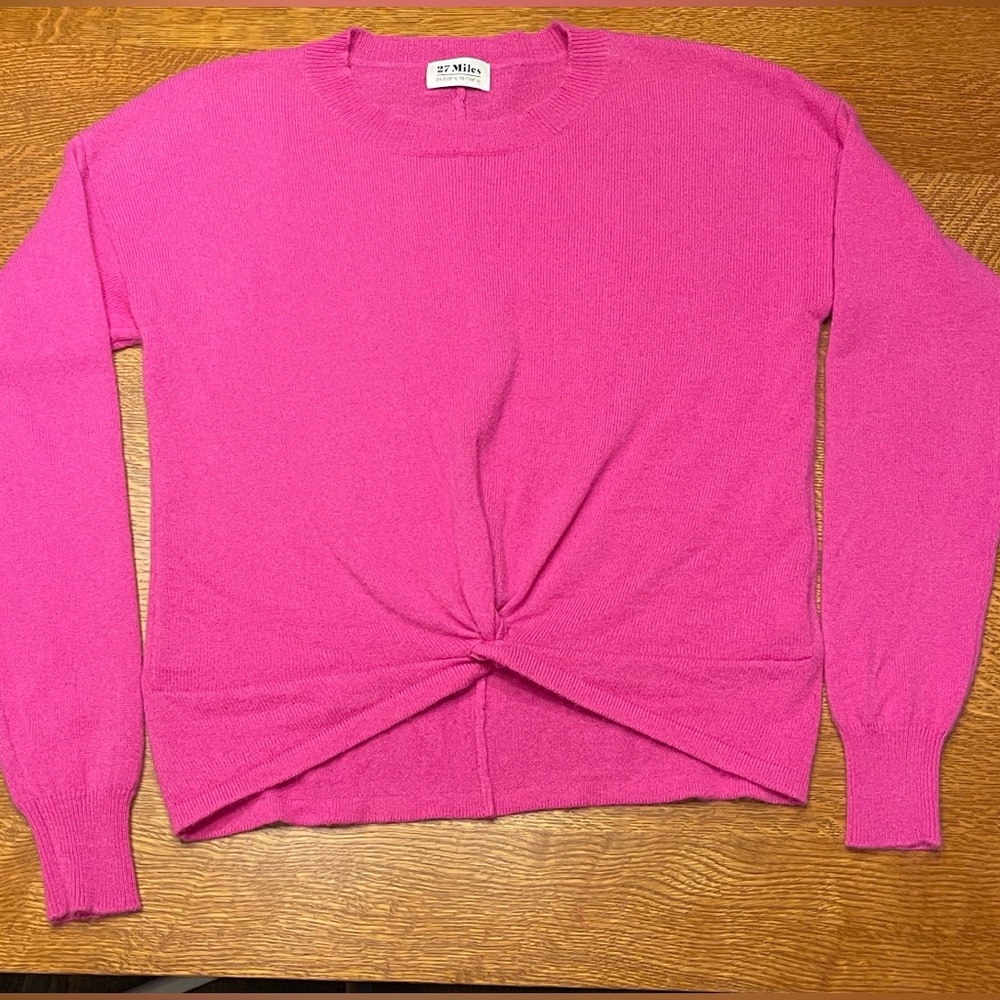 27 Miles Malibu 100% Cashmere Fuchsia Twist-Front Sweater | Sold Out Style